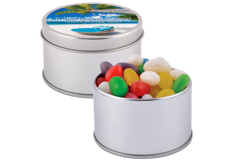 Assorted Colour Mini Jelly Beans in Silver Round Tin  Image #1