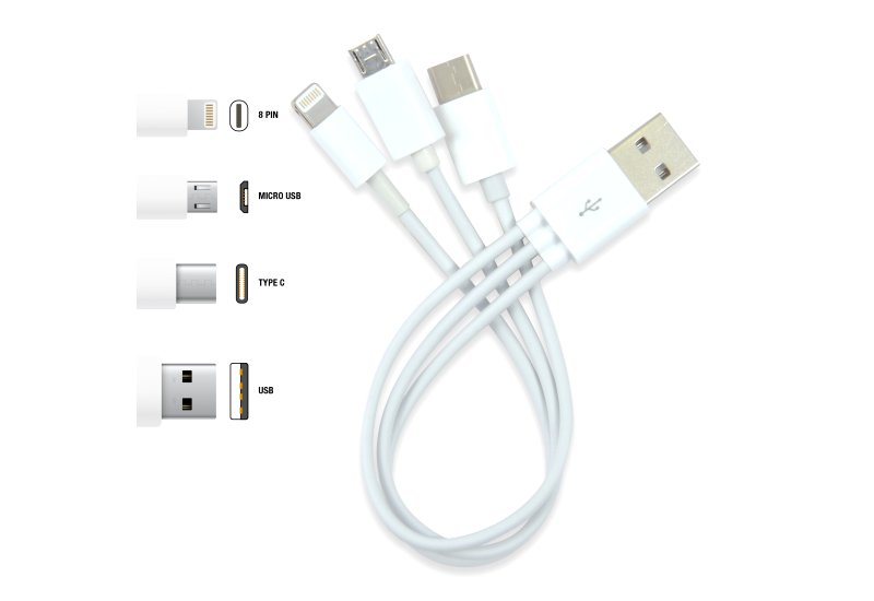3 in 1 Combo USB Cable - Micro, 8 Pin, Type C  Image #1