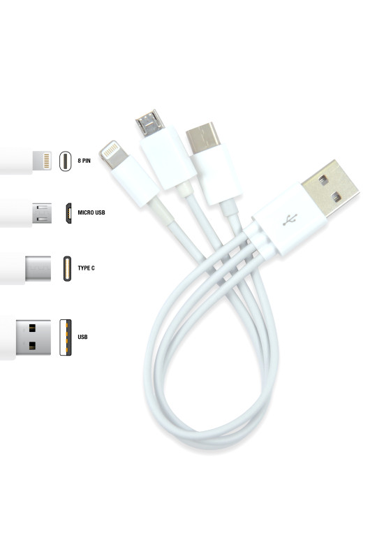 3 in 1 Combo USB Cable - Micro, 8 Pin, Type C  Image #1 