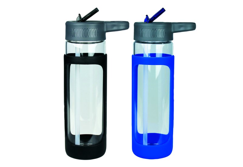 Sleeve Glass Drink Bottle with Sipper - Blue  Image #1