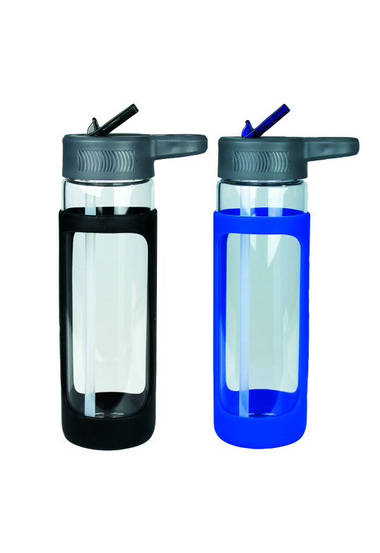 Sleeve Glass Drink Bottle with Sipper - Blue  Image #1 